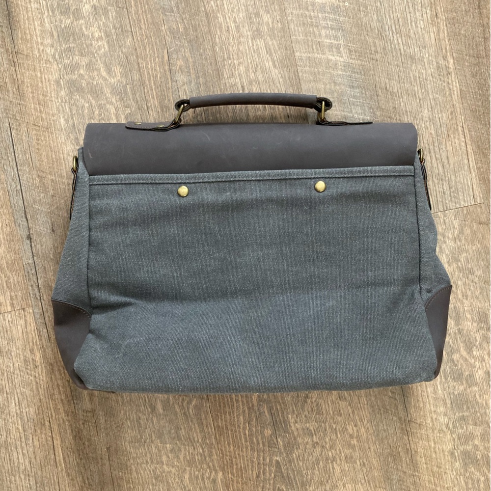 Buffalo Leather & Cotton Canvas Portfolio Business Briefcase Travel Bag - Picture 3 of 16